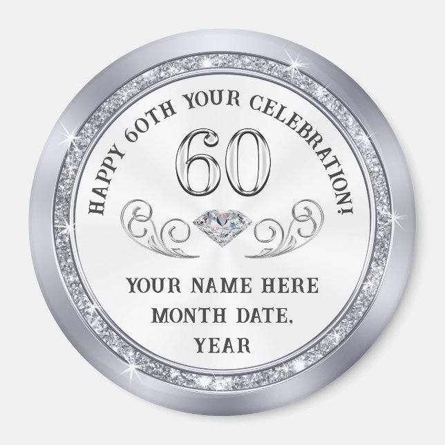 Personalised, 60th Birthday Souvenir Ideas, 60th Magnet (Front)