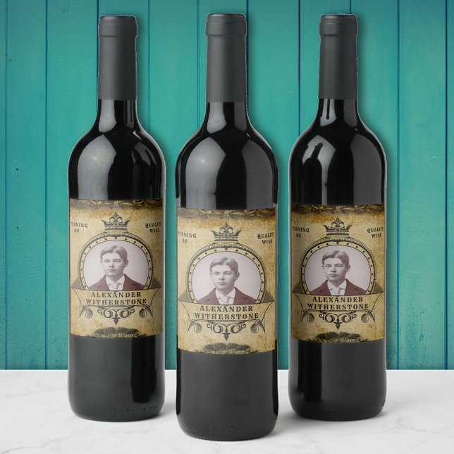 Personalised 60th Birthday Vintage Photo Template Wine Label (Creator Uploaded)
