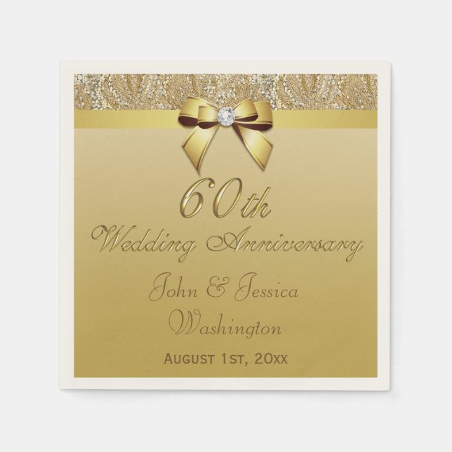 Personalised 60th Diamond Wedding Anniversary Napkin (Front)