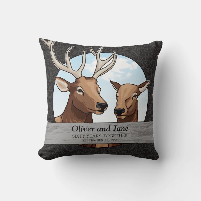 Personalised 60th Wedding Anniversary, Elk Cushion (Front)