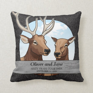 Personalised 60th Wedding Anniversary, Elk Cushion