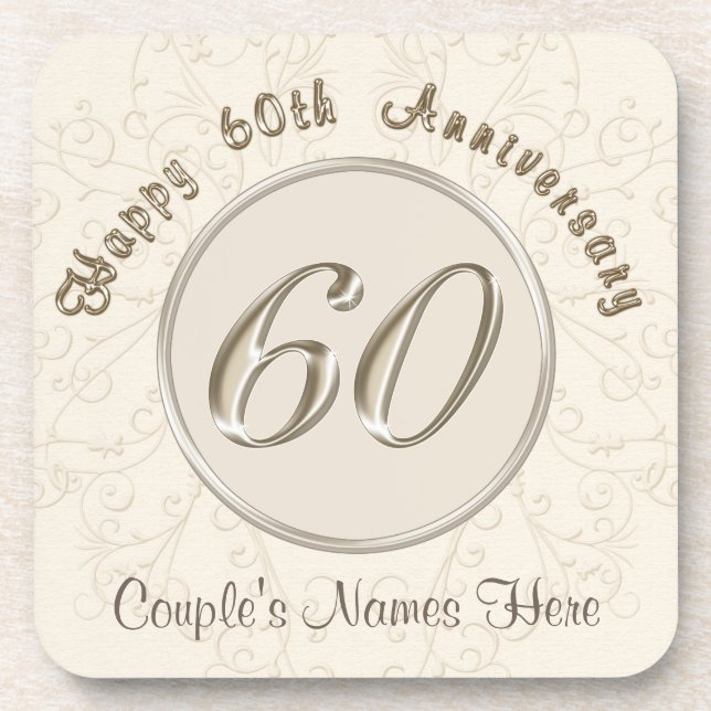 Personalised 60th Wedding Anniversary Gifts Coaster (Front)