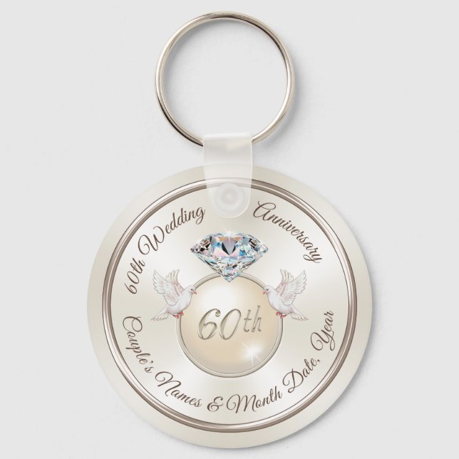 Personalised 60th Wedding Anniversary Party Key Ring (Front)