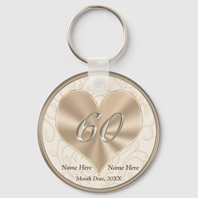 Personalised 60th Wedding Anniversary Party Key Ring (Front)