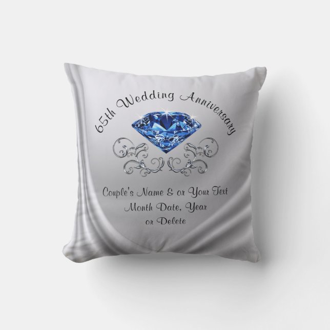 Personalised 65th Anniversary Gift Sapphire Pillow (Front)