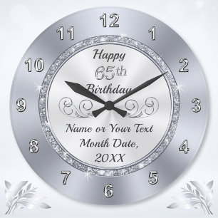Personalised, 65th Birthday Gift for Her or Him, Large Clock