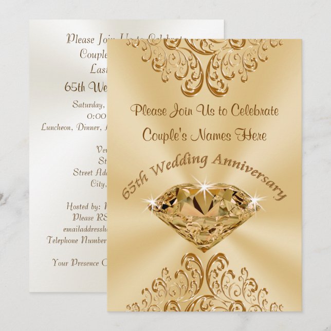 Personalised 65th Wedding Anniversary Invitations (Front/Back)