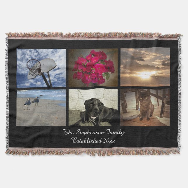 Personalised 6 Photo Afghan Mosaic Picture Collage Throw Blanket (Front)