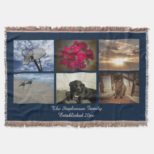 Personalised 6 Photo Afghan Picture Collage Blue Throw Blanket