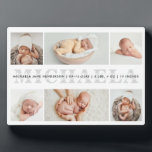 Personalised 6-Photo Birth Announcement Tabletop Plaque<br><div class="desc">Add 6 photos from Instagram, your computer or phone and the baby's full names and/or birth stats (or any other text) to this tabletop acrylic plaque birth announcement keepsake, featuring the baby's first name in grey. If you need any help customising this, please message me using the button below and...</div>