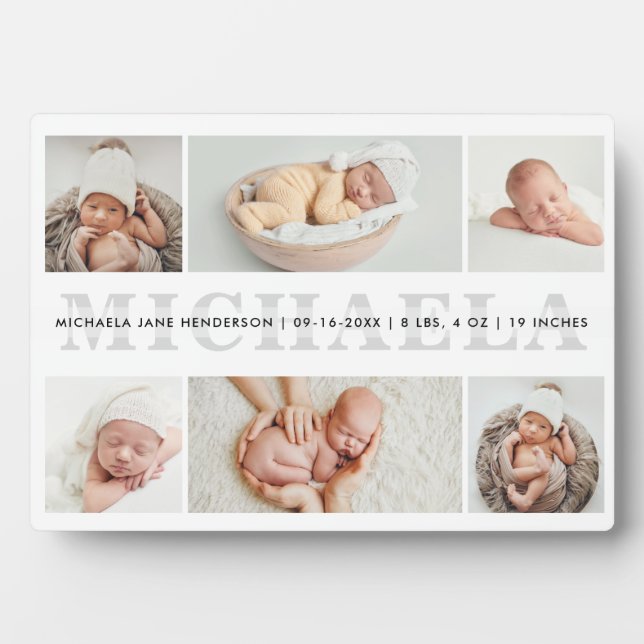 Personalised 6-Photo Birth Announcement Tabletop Plaque (Front)