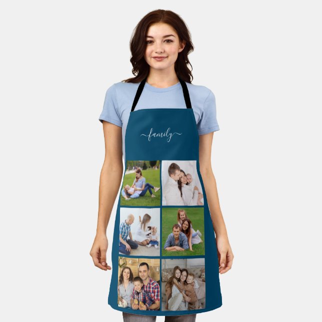 Personalised 6 Photo Collage family, Custom text Apron (Worn)