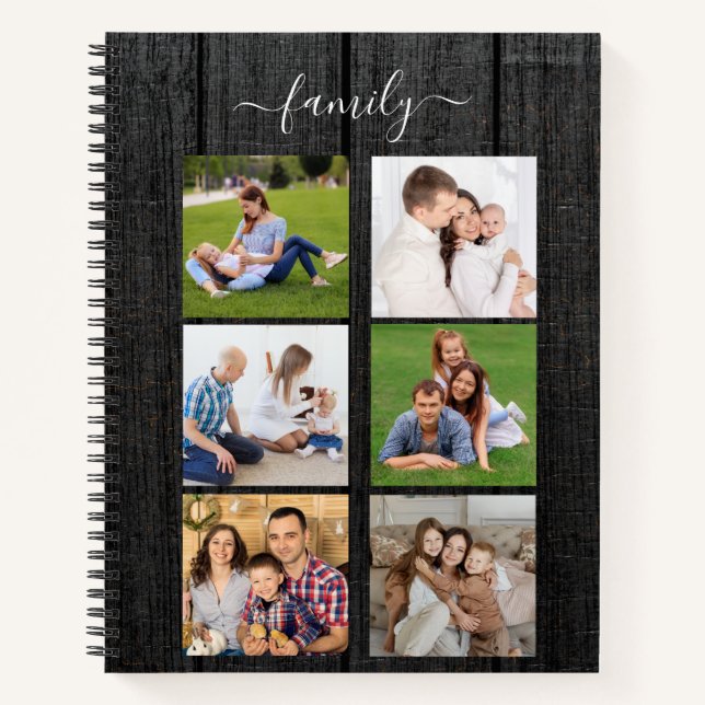 Personalised 6 Photo Collage family, Custom text Notebook (Front)