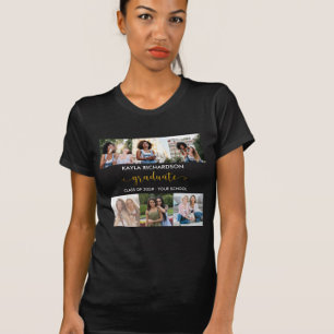 Personalised 6 Photo Collage Gold Graduate T-Shirt