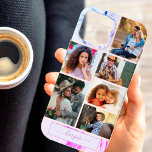 Personalised 6 Photo Collage Purple Pink Marble Case-Mate iPhone Case<br><div class="desc">Modern photo collage iPhone case which you can personalise with 6 of your favourite photos and your name. The template is set up ready for you to add your photos, working top to bottom in rows. The design has a stylish purple pink lilac marble background and your name is written...</div>