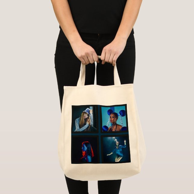 Personalised 6 Photo Collage Template Black Tote  (Front (Product))