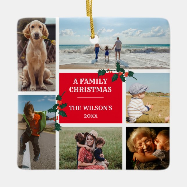 Personalised 6 Photo Family Collage Christmas Ceramic Ornament (Front)