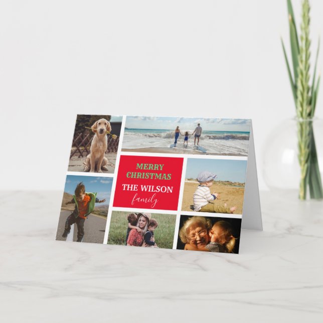 Personalised 6 Photo Family Collage Christmas Holiday Card (Front)