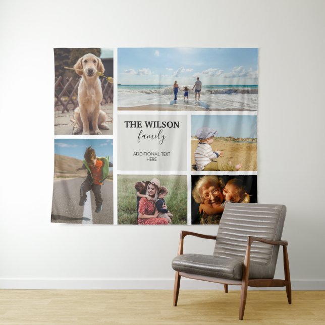 Personalised 6 Photo Family Memories Collage Tapestry (In Situ (Horizontal))
