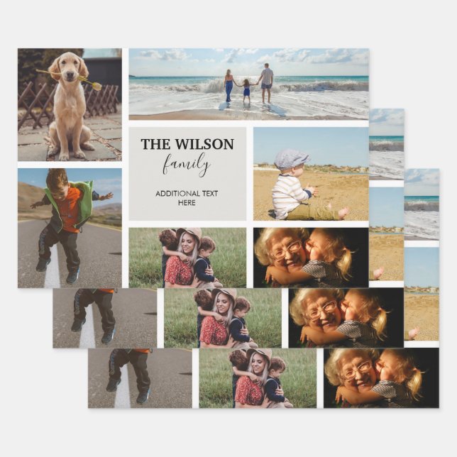 Personalised 6 Photo Family Memories Collage Wrapping Paper Sheet (Set)