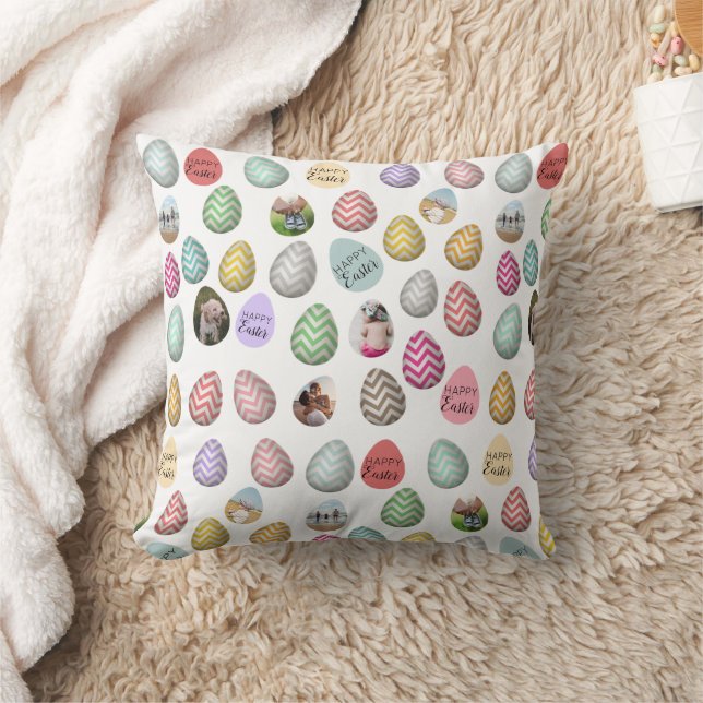 Personalised 6 Photo Pastel Easter Egg Pattern  Cushion (Blanket)