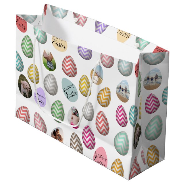 Personalised 6 Photo Pastel Easter Egg Pattern   Large Gift Bag (Front Angled)