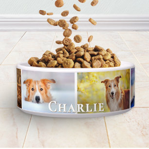 Personalised 6 Photo Pet Name Collage Ceramic Dog Bowl