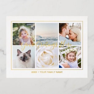 Personalised 6 photos Collage Calligraphy Foil Holiday Postcard