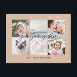 Personalised 6 photos Universal Greetings Postcard<br><div class="desc">Personalised 6 family photos vintage rustic beige light brown Universal Greetings Postcards featuring a stylish photo collage with 6 customised images,  your greetings message in elegant handwritten script font,  your name,  date,  year,  message on the back in a modern and simple sans serif font.</div>