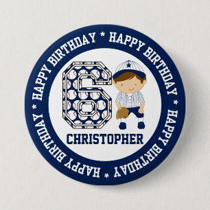 Personalised 6th Birthday Baseball Catcher BW 7.5 Cm Round Badge