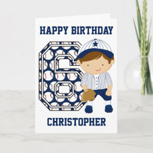 Personalised 6th Birthday Baseball Catcher BW Card