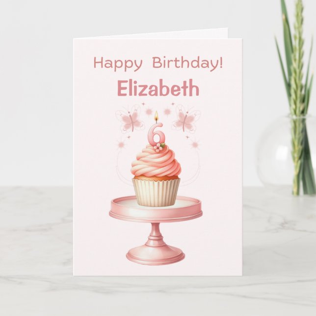 Personalised 6th Birthday Cupcake Card (Front)