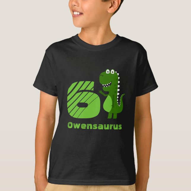 Personalised 6th Birthday Dinosaur T-Shirt (Front)