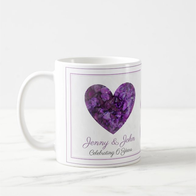 personalised 6th wedding anniversary purple heart coffee mug (Left)