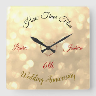 Personalised 6th Wedding Anniversary  Square Wall Clock