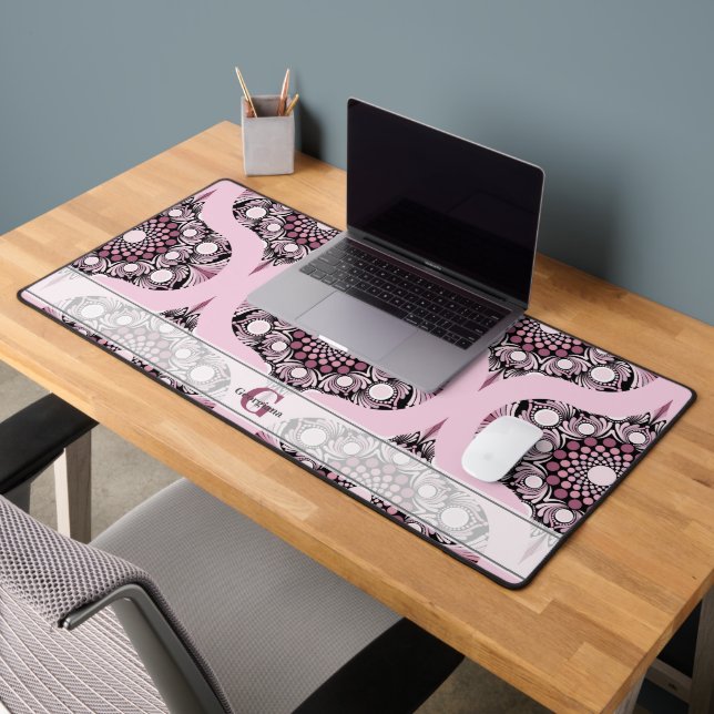 Personalised 70s Dusky Rose Cherry Blossom Mandala Desk Mat (Office 2)