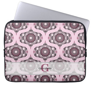 Personalised 70s Dusky Rose Cherry Blossom Mandala Laptop Sleeve