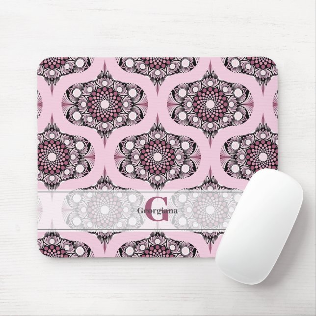Personalised 70s Dusky Rose Cherry Blossom Mandala Mouse Mat (With Mouse)