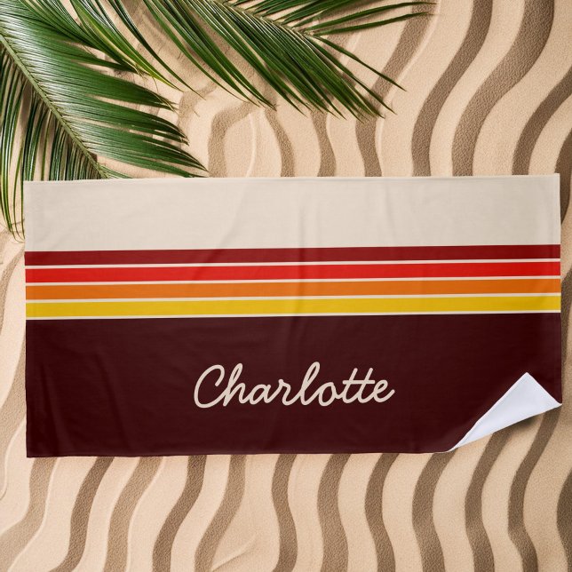 Personalised 70s Vintage Retro Stripes Monogram Beach Towel (Creator Uploaded)