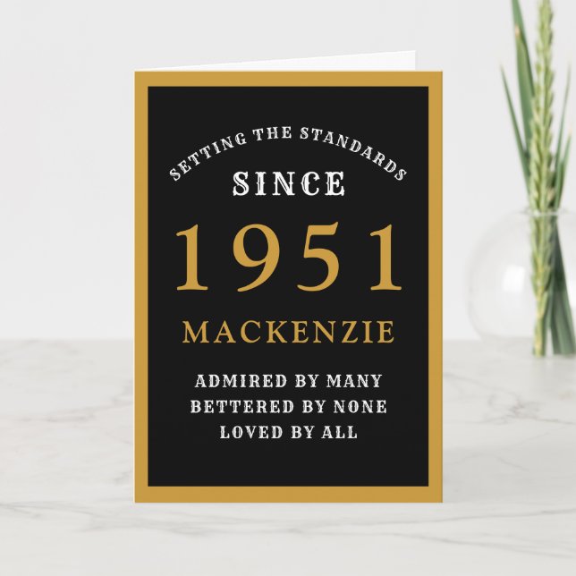 Personalised 70th Birthday 1951 Black Gold Chic Card (Front)