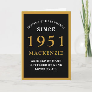 Personalised 70th Birthday 1951 Black Gold Chic Card