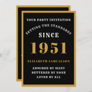 Personalised 70th Birthday 1951 Elegant Black Gold Invitation