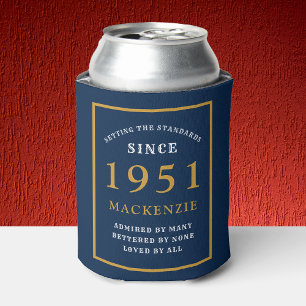 Personalised 70th Birthday 1951 Elegant Blue Gold Can Cooler