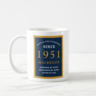 Personalised 70th Birthday 1951 Elegant Blue Gold Coffee Mug