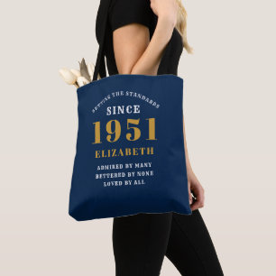 Personalised 70th Birthday 1951 Elegant Chic Blue Tote Bag
