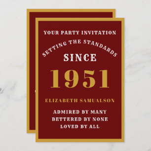 Personalised 70th Birthday 1951 Elegant Red Gold Invitation