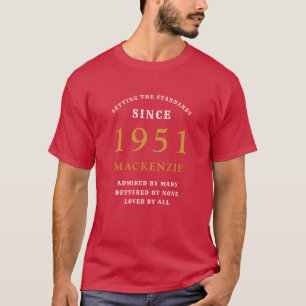 Personalised 70th Birthday 1951 Gold Red Dad T-Shirt