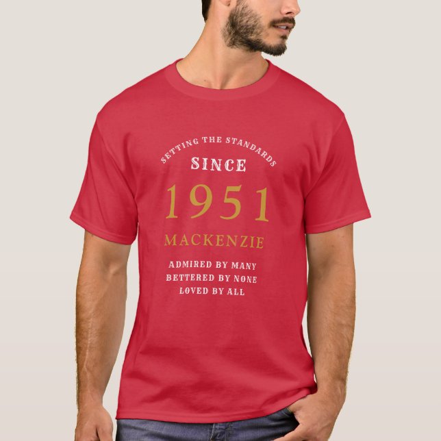 Personalised 70th Birthday 1951 Gold Red Dad T-Shirt (Front)