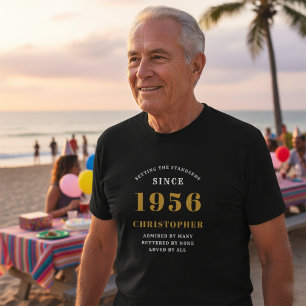 Personalised 70th Birthday 1956 Name Black Gold T-Shirt