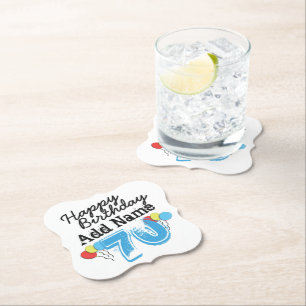 Personalised 70th Birthday Add Name Blue Paper Coaster